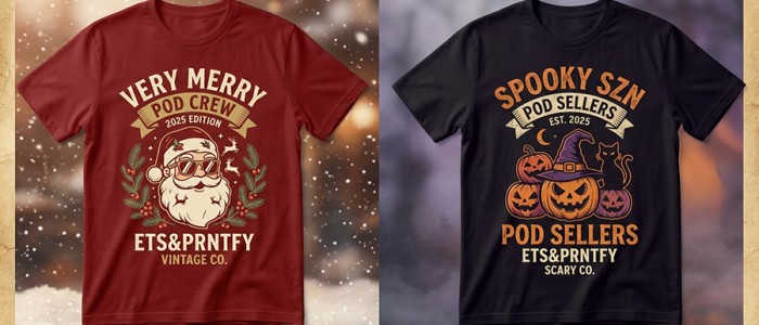 Seasonal holiday t-shirt design trends 2025 for print on demand Etsy sellers