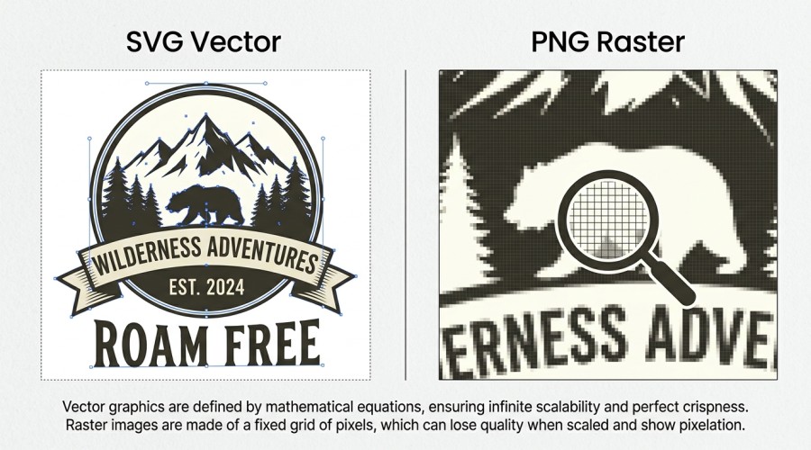 SVG vector versus PNG raster format difference explained for print on demand t-shirt designs