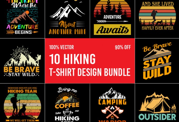 Hiking T-shirt Design Bundle