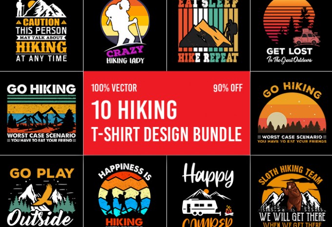 Hiking T-shirt Design Bundle