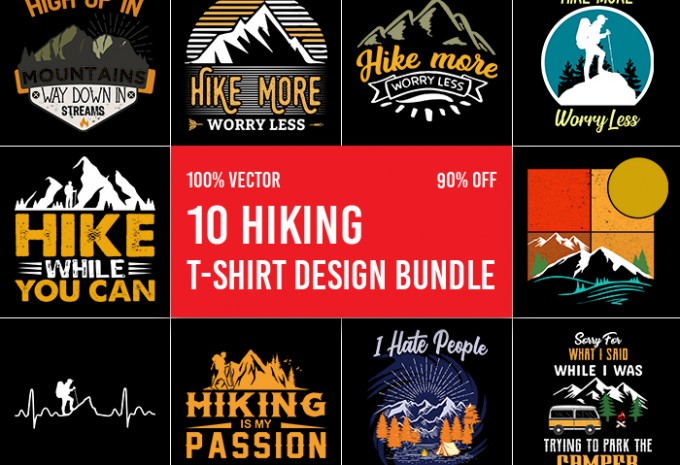Hiking T-shirt Design Bundle