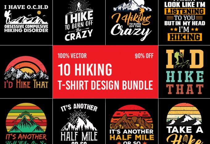Hiking T-shirt Design Bundle