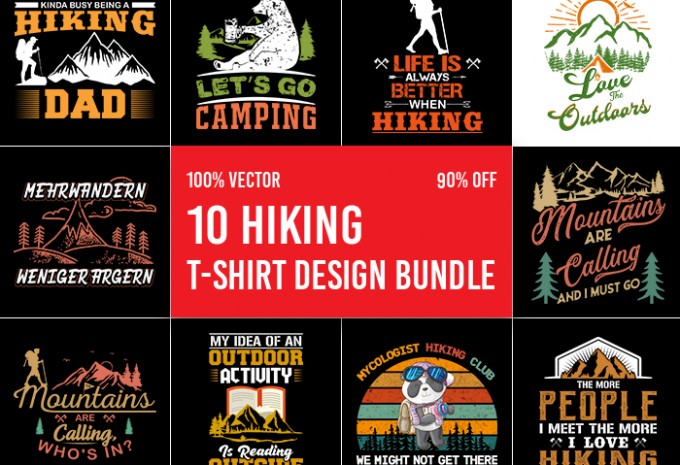 Hiking T-shirt Design Bundle