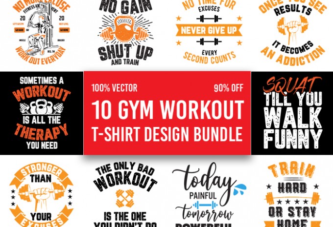 Gym T-shirt Design Bundle — PNG commercial use t-shirt design