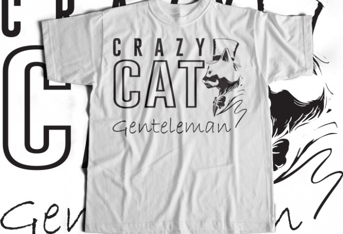 Crazy Cat Gentleman T-shirt Design