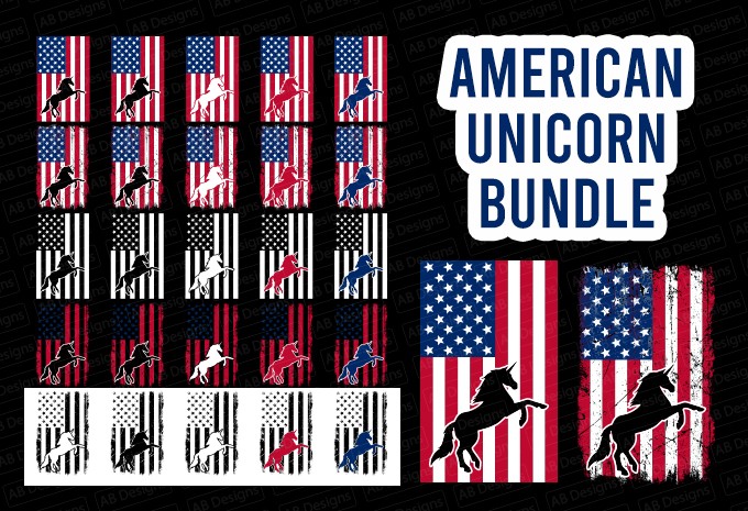 American unicorn flag bundle, USA flag, United state flag T-Shirt Design