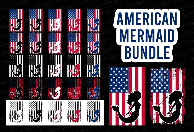 American mermaid flag bundle, USA flag, United state flag T-Shirt Design