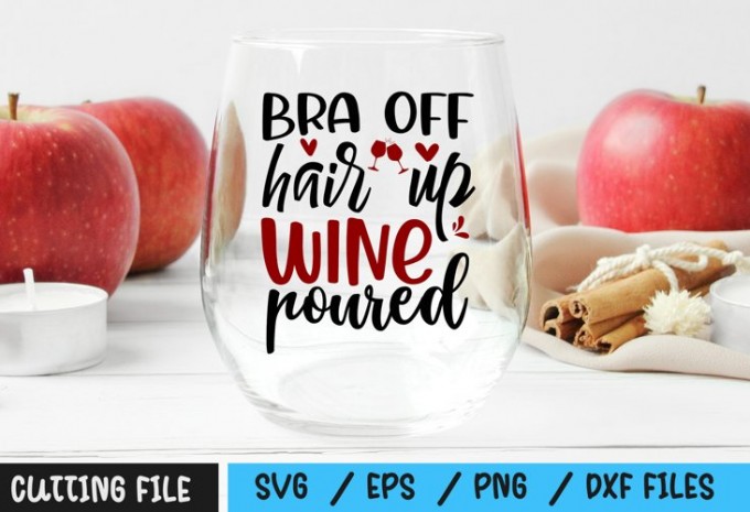 Bra off hair up wine poured SVG
