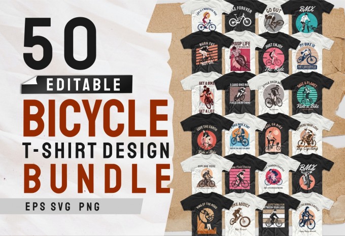 Bicycle t-shirt designs bundle, Cycling T-shirt design vector packs