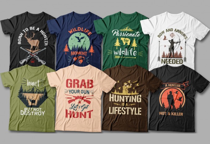 Hunting t shirt designs bundle, Hunter t-shirt design vector packs, Outdoor, adventure,