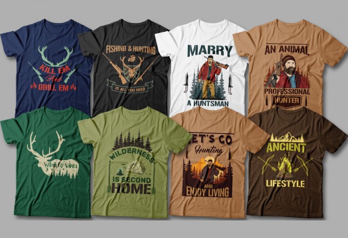 Hunting t shirt designs bundle, Hunter t-shirt design vector packs, Outdoor, adventure,