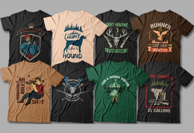 Hunting t shirt designs bundle, Hunter t-shirt design vector packs, Outdoor, adventure,