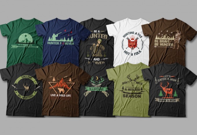 Hunting t shirt designs bundle, Hunter t-shirt design vector packs, Outdoor, adventure,