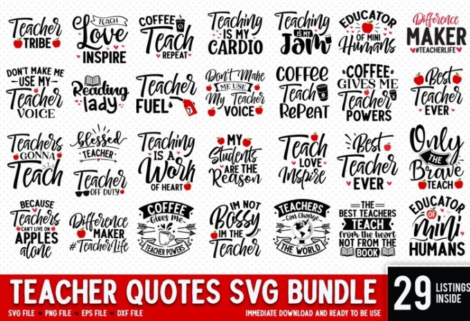 29 Teacher SVG Bundle, 29 Teacher PNG Bundle