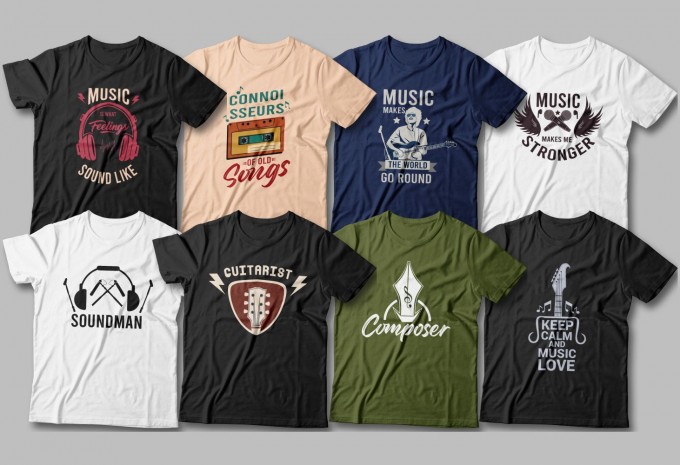 50 Music t-shirt designs bundle editable, Music quotes design