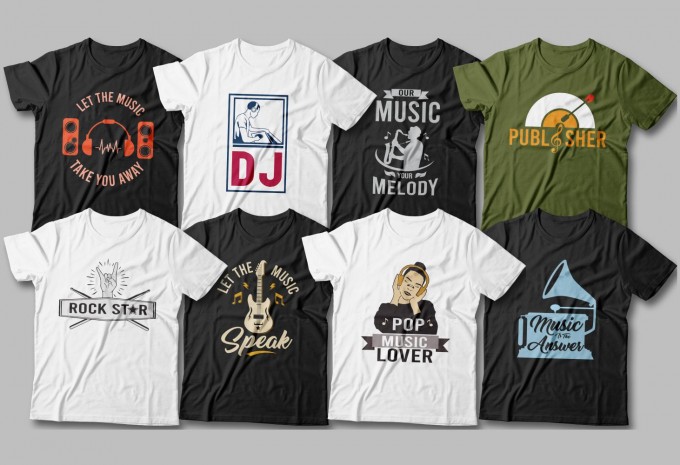50 Music t-shirt designs bundle editable, Music quotes design
