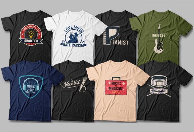 50 Music t-shirt designs bundle editable, Music quotes design