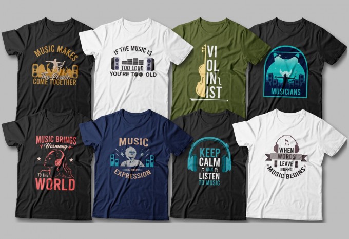 50 Music t-shirt designs bundle editable, Music quotes design