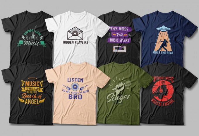 50 Music t-shirt designs bundle editable, Music quotes design