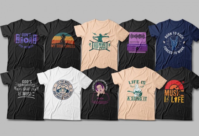 50 Music t-shirt designs bundle editable, Music quotes design