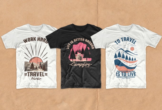 50 Adventure, outdoor, hiking t-shirt designs bundle