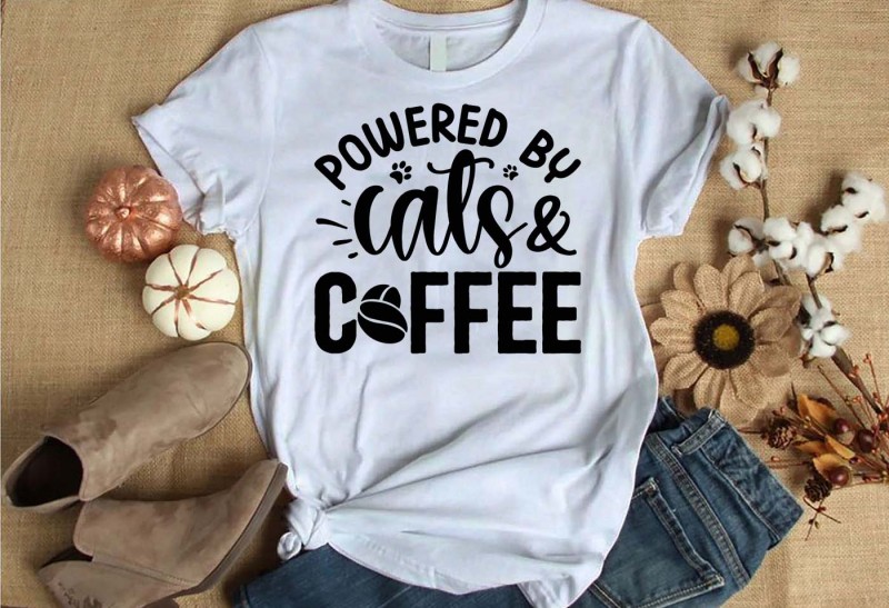 Powered by cat and coffee design for commercial use