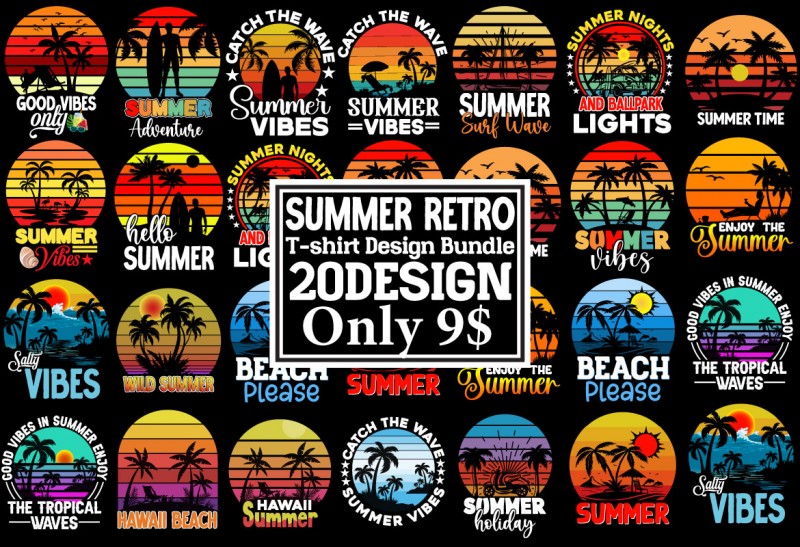 #Summer Retro T-Shirt Design Bundle,Summer Sublimation T-shirt Design ,Summer Retro T-shirt DEsign BUndle Graphic