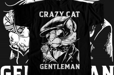 Crazy Cat Gentleman T-shirt Design