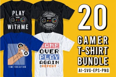 20 GAMER T SHIRT DESIGN BUNDLE