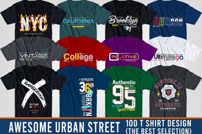 100 Urban street t shirt design bundle