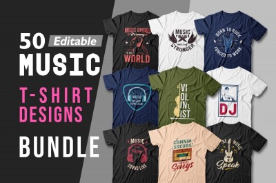 50 Music t-shirt designs bundle editable, Music quotes design