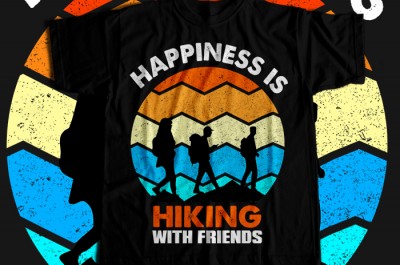 Happiness is hiking with friends T-shirt Design